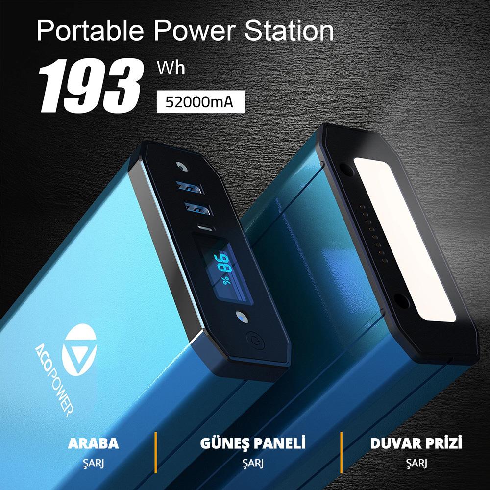 Acopower X230 14.8Volt 13Amper Li - ion Yedek Buzdolabı Aküsü + Powerbank + LED Lamba - Onivias