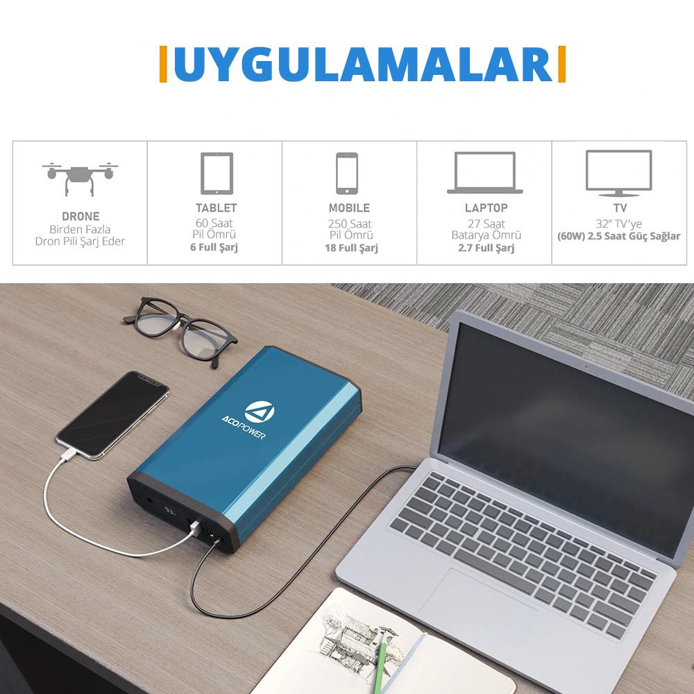 Acopower X230 14.8Volt 13Amper Li - ion Yedek Buzdolabı Aküsü + Powerbank + LED Lamba - Onivias