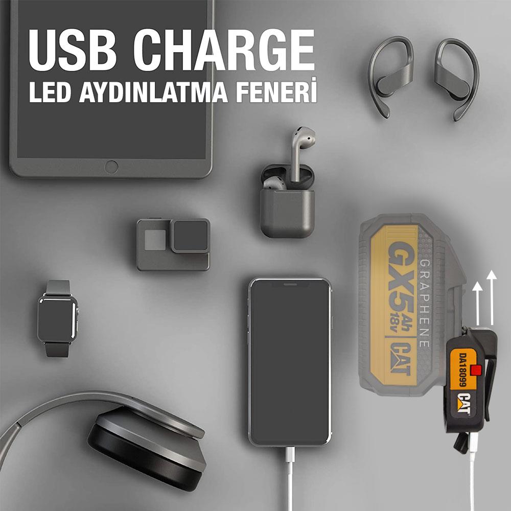 CAT DA18099 18Volt 2A Çift Çıkışlı USB Port + LED Fener (Akü Dahil Değildir) - Onivias