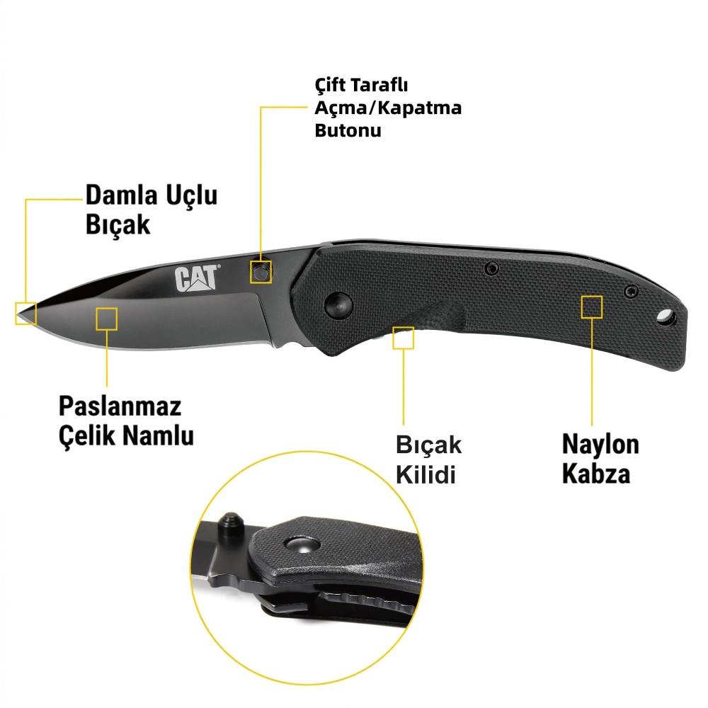 CAT DA980008 Kemer Askı Kancalı Katlanabilir 16CM Paslanmaz Çelik Siyah Kamp Çakısı Bıçağı - görsel 8