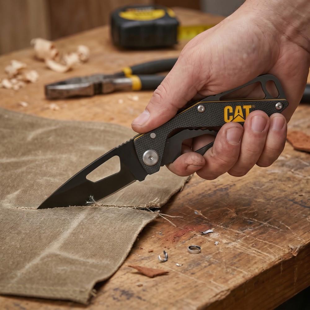 CAT DA980265 Kemer Askı Kancalı Katlanabilir 13CM Paslanmaz Çelik Siyah Kamp Çakısı - görsel 2