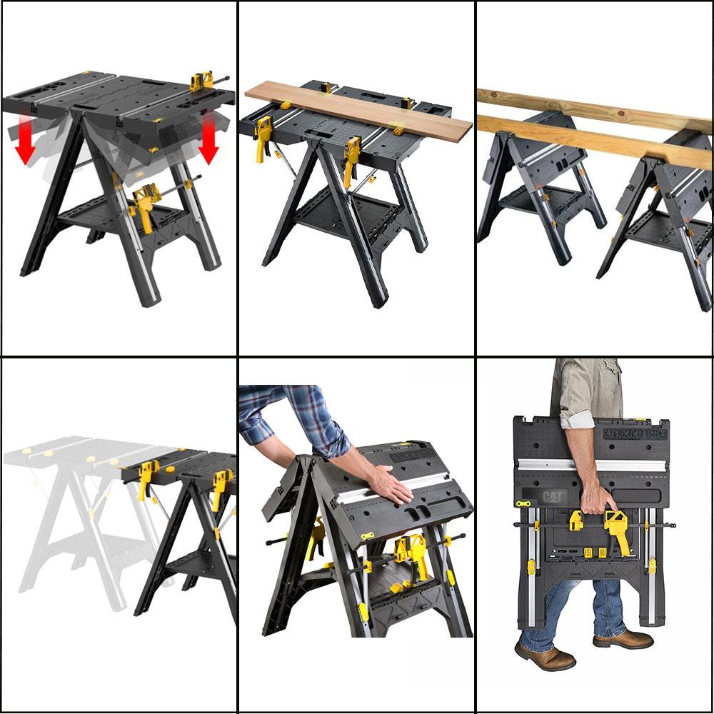 CAT DH1005 Çok Fonksiyonlu Katlanabilir Çalışma Tezgâhı + 2 Adet Tetik İşkence - Onivias