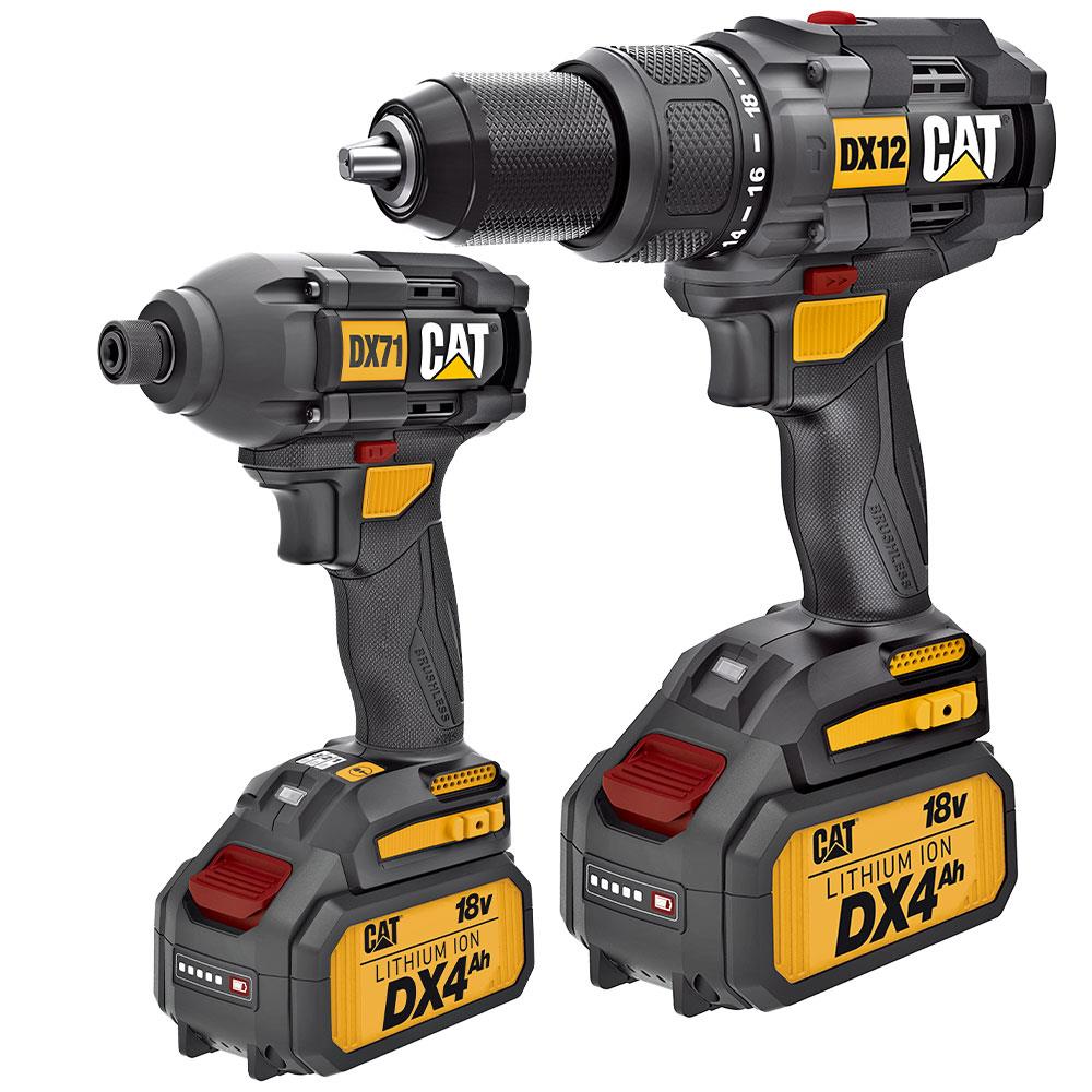 CAT DX12K.2 18Volt/4.0Ah Li-ion Çift Akülü Kömürsüz Profesyonel Şarjlı Darbeli Matkap + DX71.2 Kömürsüz Darbeli Tornavida Kombo Set - Onivias
