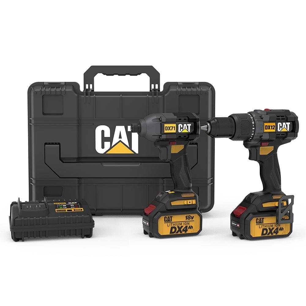 CAT DX12K.2 18Volt/4.0Ah Li-ion Çift Akülü Kömürsüz Profesyonel Şarjlı Darbeli Matkap + DX71.2 Kömürsüz Darbeli Tornavida Kombo Set - Onivias