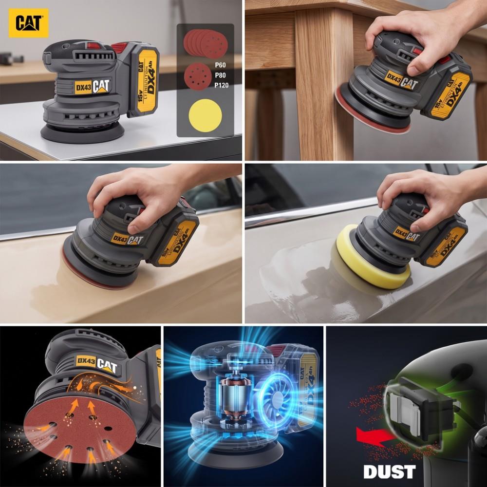 CAT DX43B 18Volt 125mm Kömürsüz Devir Ayarlı Profesyonel Eksantrik Zımpara (Akü Dahil Değildir) - görsel 9