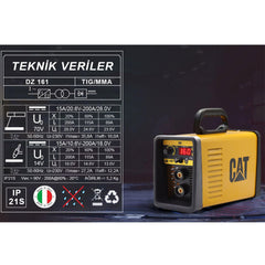 CAT DZ161T 160 Amper TIG LIFT/MMA Çanta Tipi Profesyonel Dijital İnverter Kaynak Makinesi + CAT DX37 Avuç Taşlama - Onivias
