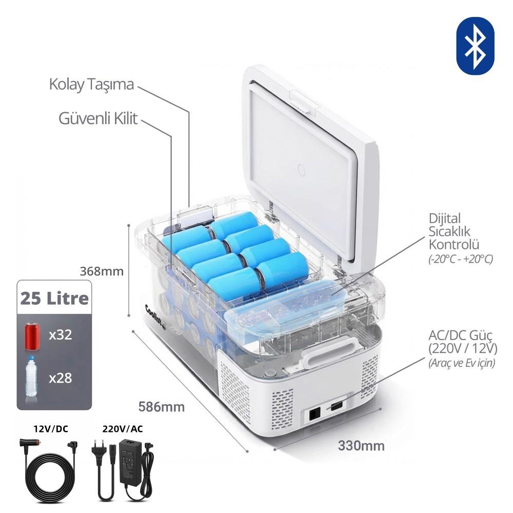 Coolist CLK25B 12/24Volt/ 220Volt 25 Litre Kompresörlü Bluetooth Bağlantılı Oto Buzdolabı