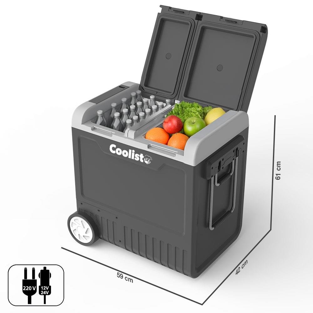 Coolist CLK65W 12/24Volt 220Volt 65 Litre Çift Bölmeli Tekerlekli Outdoor Kompresörlü Oto Buzdolabı/Dondurucu - Onivias