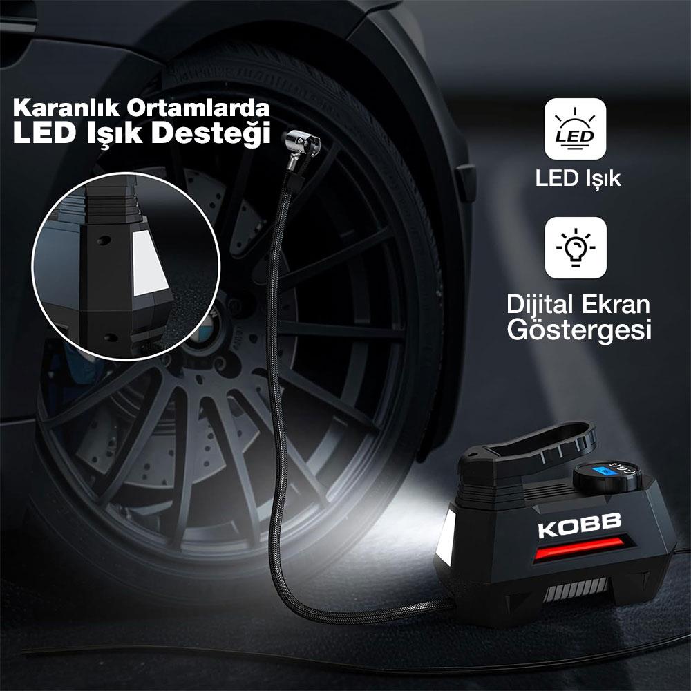 KOBB KB180 12Volt 150 PSI Ayarlanabilir Dijital Basınç Göstergeli Lastik Şişirme Pompası - Onivias