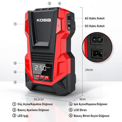 KOBB KB220 12Volt/220Volt 150 PSI Dijital Basınç Göstergeli Lastik Şişirme Pompası - Onivias
