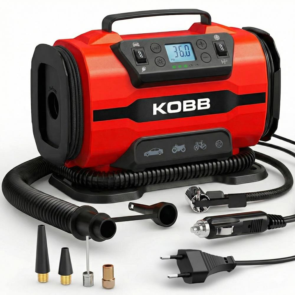 KOBB KB301 12Volt 220Volt 150 PSI Ayarlanabilir Dijital Basınç Göstergeli Lastik ve Yatak Şişirme Pompası - Onivias