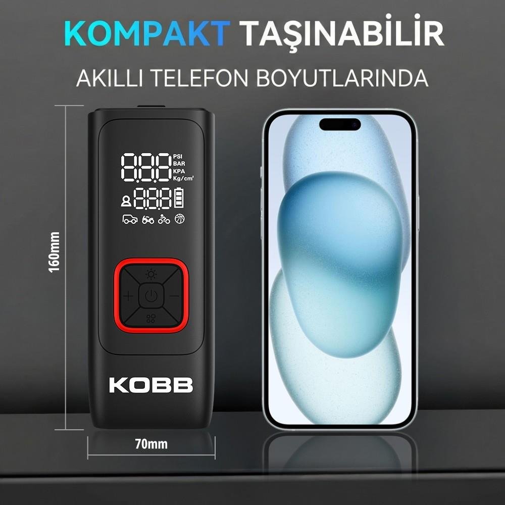 KOBB KB426 12V / Şarjlı Li - ion 150 PSI Dijital Göstergeli Akıllı Lastik Şişirme Pompası+ Powerbank + SOS + Led Lamba - Onivias