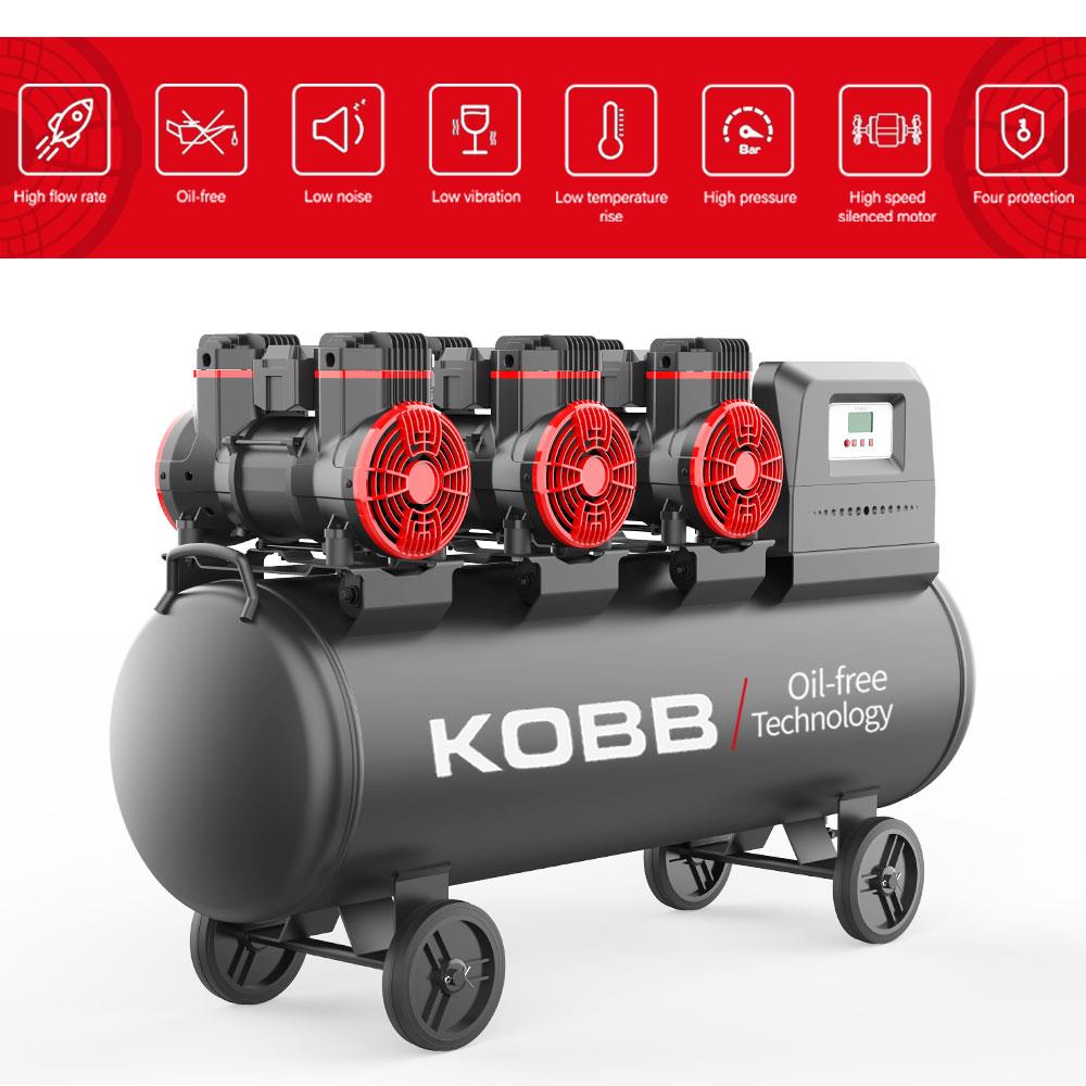 KOBB KBK100S 6.0HP 100Lt 8Bar Üç Motorlu Yağsız Sessiz Taşınabilir Hava Kompresörü - Onivias