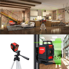 KOBB KBL30GTP 25 Metre Profesyonel Yatay 360° ve Dikey Otomatik Hizalamalı Yeşil Çapraz Çizgi Lazer Distomat + Tripod - Onivias