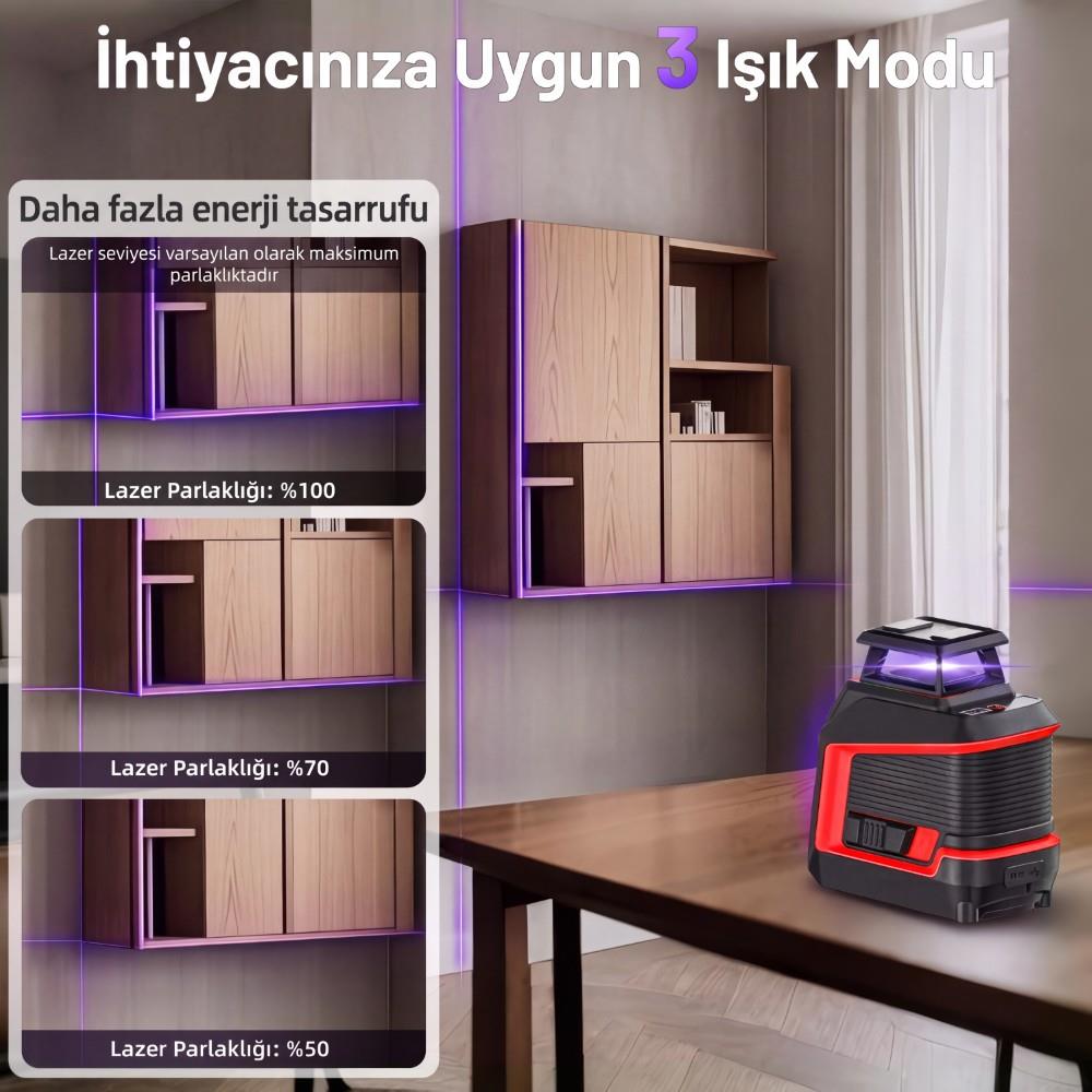 KOBB KBL30P 3.7V Li-ion Yatay 360° ve Dikey Otomatik Hizalamalı Mor Işık Profesyonel Çizgi Lazer - görsel 7