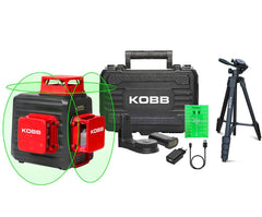 KOBB KBL34GTP 40 Metre Profesyonel Li - ion Şarjlı 3X360⁰ Otomatik Hizalamalı Yeşil Çapraz Çizgi Lazer Distomat+Tripod - Onivias