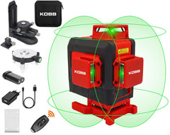 KOBB KBL35G Profesyonel Li - ion Şarjlı 4X360⁰ Otomatik Hizalamalı Yeşil Çapraz Çizgi Lazer Distomat+Uzaktan Kumanda - Onivias