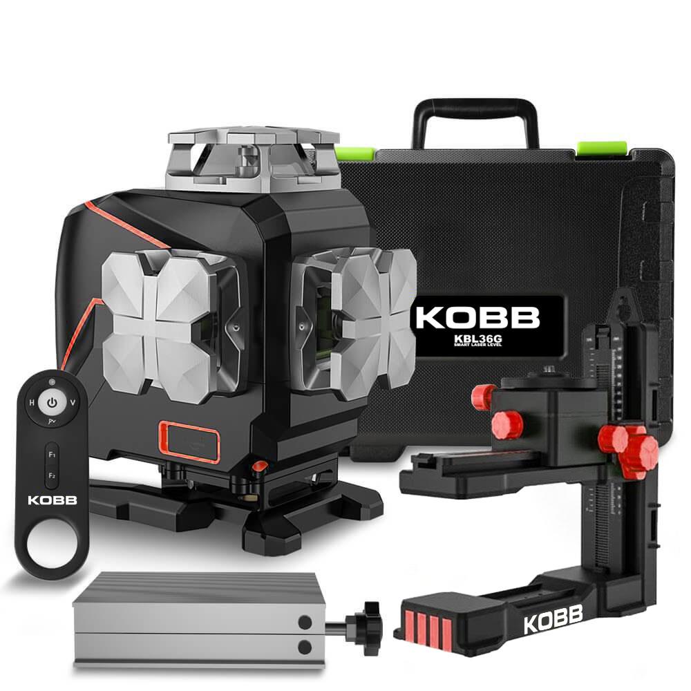 KOBB KBL36G Profesyonel Li - ion Şarjlı 4X360⁰ LCD Ekran Otomatik Hizalamalı Yeşil Çapraz Çizgi Lazer Distomat - Onivias