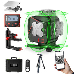 KOBB KBL36GTP Profesyonel Li - ion Şarjlı 4X360⁰ LCD Ekran Otomatik Hizalamalı Yeşil Çapraz Çizgi Lazer Distomat+Tripod - Onivias