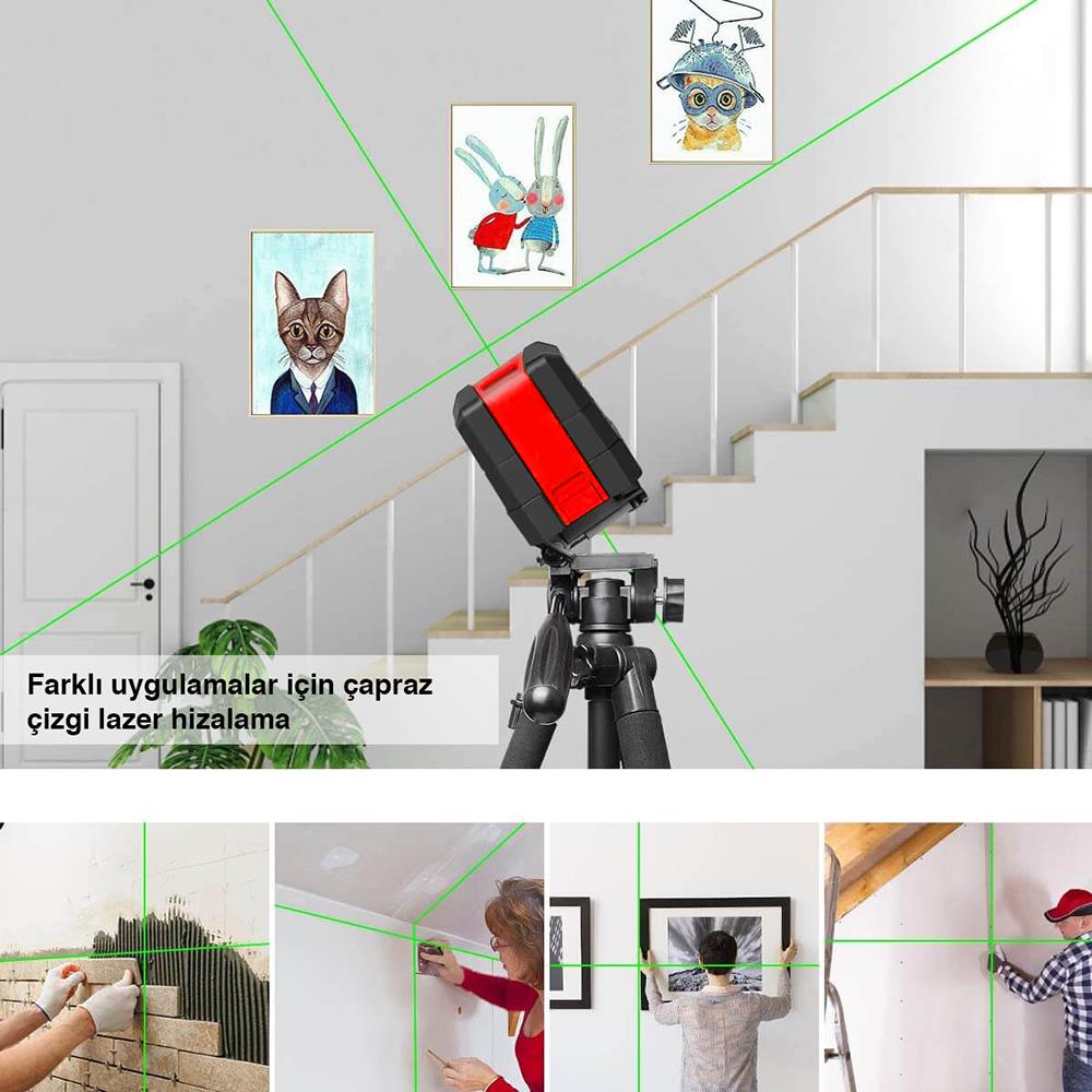 KOBB KBL91GTP 30 Metre Profesyonel Yatay ve Dikey Otomatik Hizalamalı Yeşil Çapraz Çizgi Lazer Distomat + Tripod - Onivias