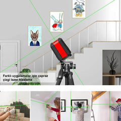 KOBB KBL91GTP 30 Metre Profesyonel Yatay ve Dikey Otomatik Hizalamalı Yeşil Çapraz Çizgi Lazer Distomat + Tripod - Onivias