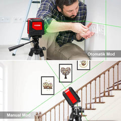 KOBB KBL91GTP 30 Metre Profesyonel Yatay ve Dikey Otomatik Hizalamalı Yeşil Çapraz Çizgi Lazer Distomat + Tripod - Onivias