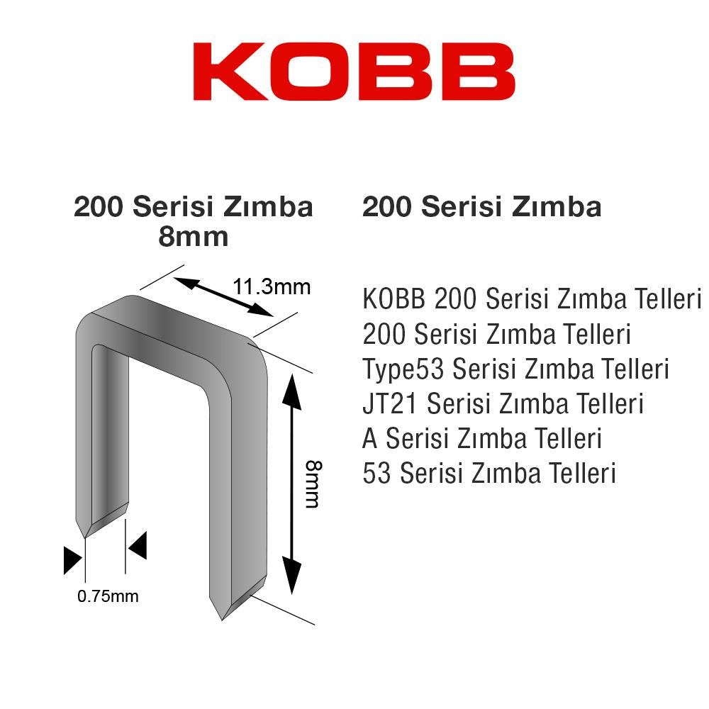 KOBB KBZ208 8mm 2500 Parça 200 Seriya Ağır İstifadəyə Dayanan Ştapellər