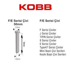 KOBB KBZ50F 50mm 2500 Adet F/E/J/8 Serisi Ağır Hizmet Tipi Kesik Başlı Çivi - Onivias