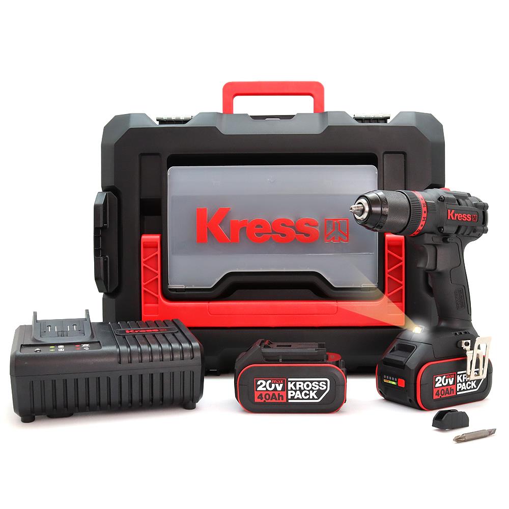 Kress KUC30 20Volt/4.0Ah Li - ion Çift Akülü Kömürsüz Profesyonel Şarjlı Darbeli Matkap - Onivias