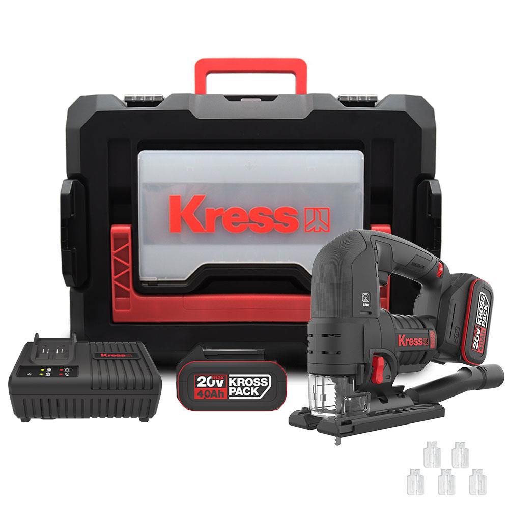 Kress KUE26 20Volt 4.0Ah Li - ion Çift Akülü Profesyonel Kömürsüz Devir Ayarlı Şarjlı Dekupaj Testere - Onivias