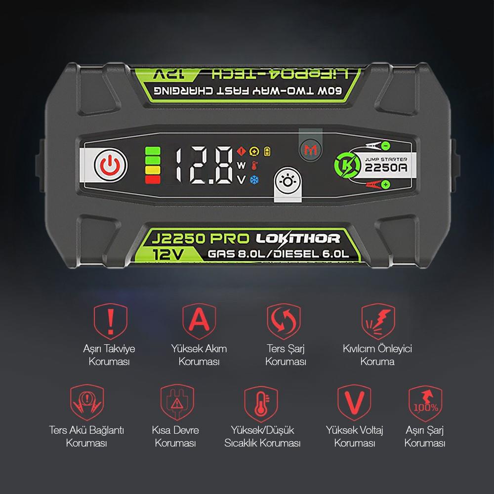 Lokithor J2250PRO 12V 2250Amp LiFePO4 Akıllı Akü Takviye + Powerbank + Led Lamba - görsel 7
