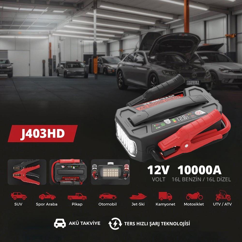 Lokithor J403HD 12V 10.000Amp Li-Polimer Akıllı Akü Takviye + Powerbank + Led Lamba - görsel 3
