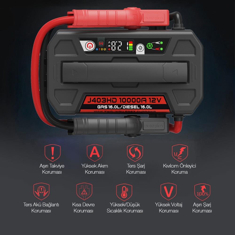 Lokithor J403HD 12V 10.000Amp Li-Polimer Akıllı Akü Takviye + Powerbank + Led Lamba - görsel 8