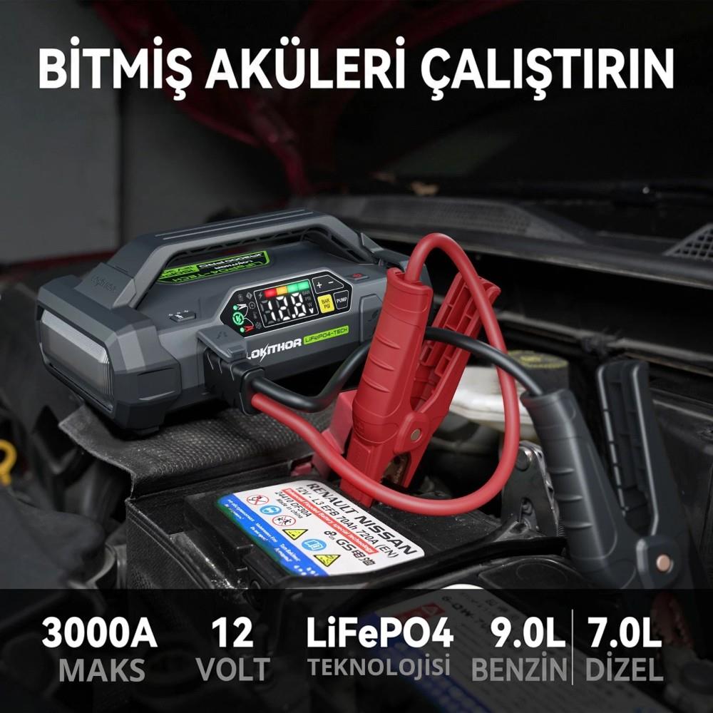 Lokithor JA3000PRO 12V 3000Amp LiFePO4 Akıllı Akü Takviye + Pompa + Powerbank + Led Lamba - görsel 2