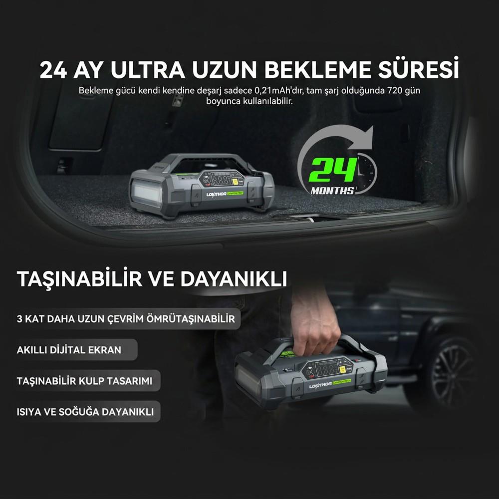 Lokithor JA3000PRO 12V 3000Amp LiFePO4 Akıllı Akü Takviye + Pompa + Powerbank + Led Lamba - görsel 7