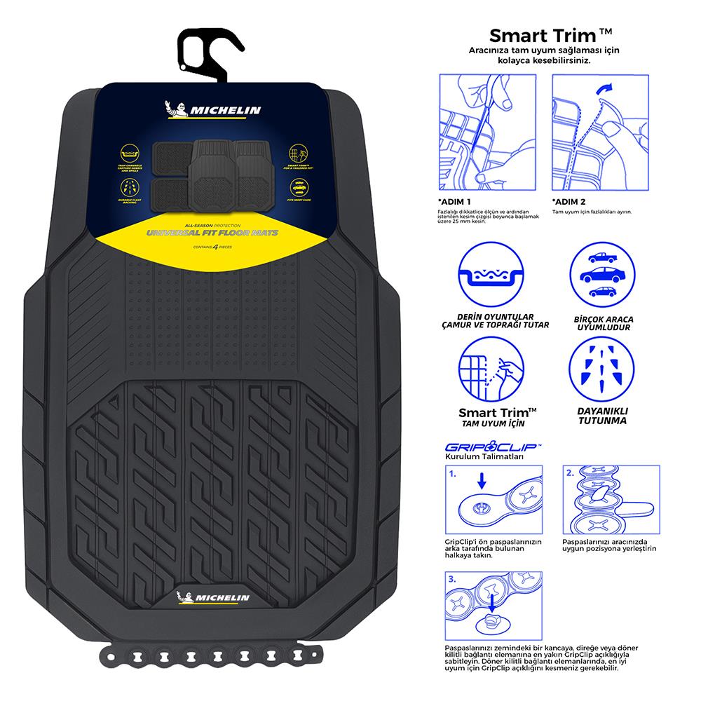 Michelin MC34587 Tüm Araçlara Uyumlu 4 Parça Üniversal 3D Havuzlu Oto Paspas - Onivias