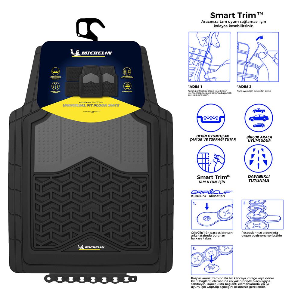 Michelin MC34891 Tüm Araçlara Uyumlu 4 Parça Üniversal 3D Havuzlu Oto Paspas - Onivias