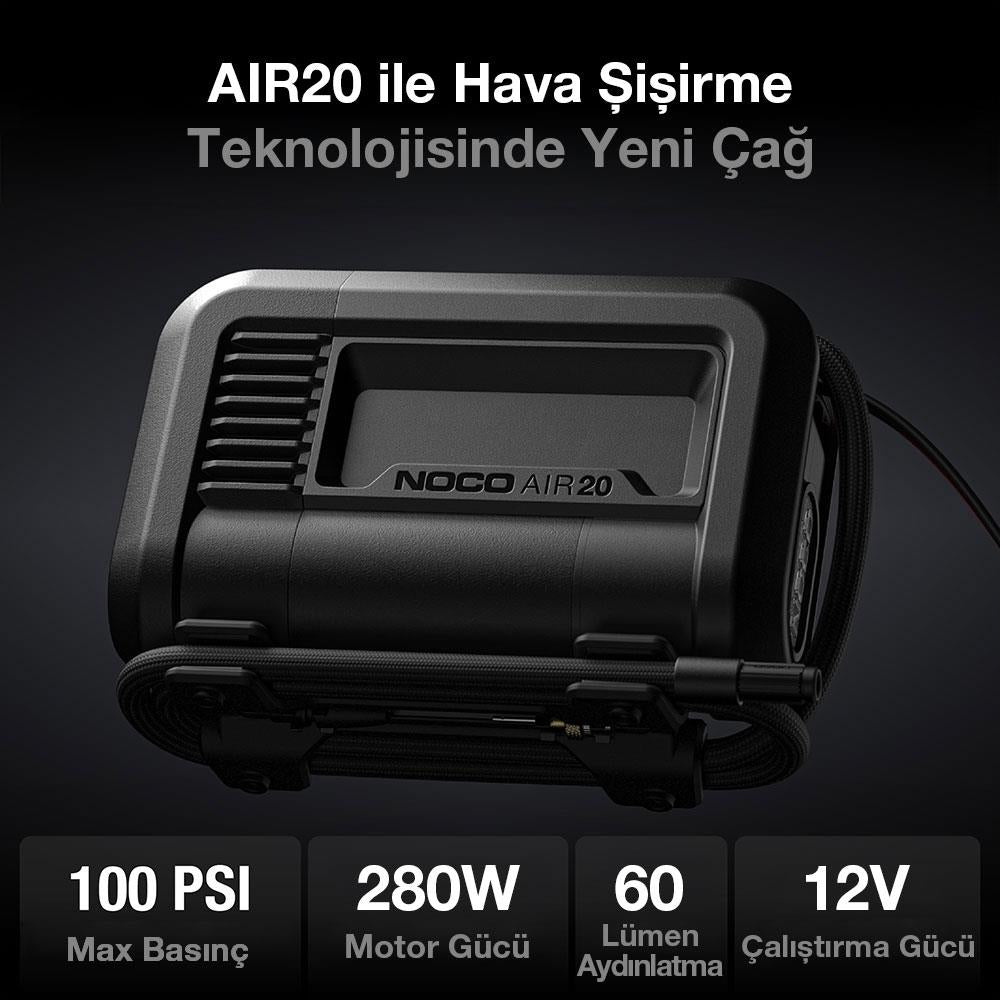 NOCO AIR20 12Volt Akü Bağlantı Maşalı 100 PSI Ayarlanabilir Dijital Basınç Göstergeli Profesyonel Lastik Şişirme Pompası - Onivias