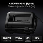 NOCO AIR20 12Volt Akü Bağlantı Maşalı 100 PSI Ayarlanabilir Dijital Basınç Göstergeli Profesyonel Lastik Şişirme Pompası - Onivias