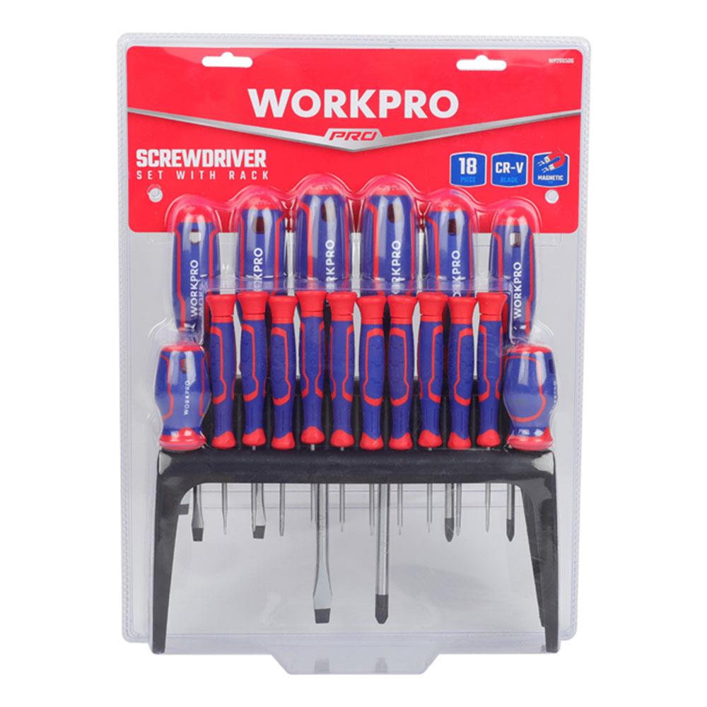 WORKPRO WP200506 18 Parça Duvar Askı Aparatlı Profesyonel CR - V Manyetik Tornavida Seti - Onivias