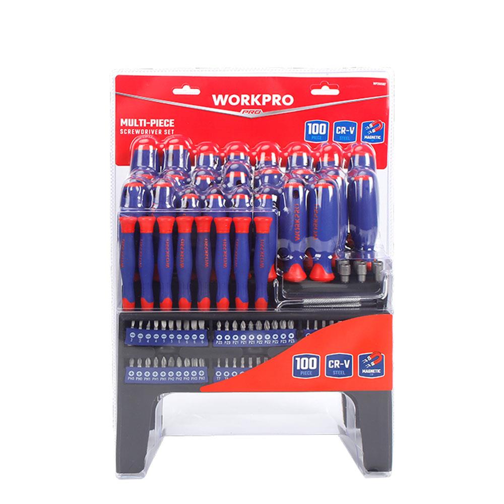 WORKPRO WP200507 100 Parça Duvar Askı Aparatlı Profesyonel CR - V Manyetik Tornavida ve Bits Uç Seti - Onivias