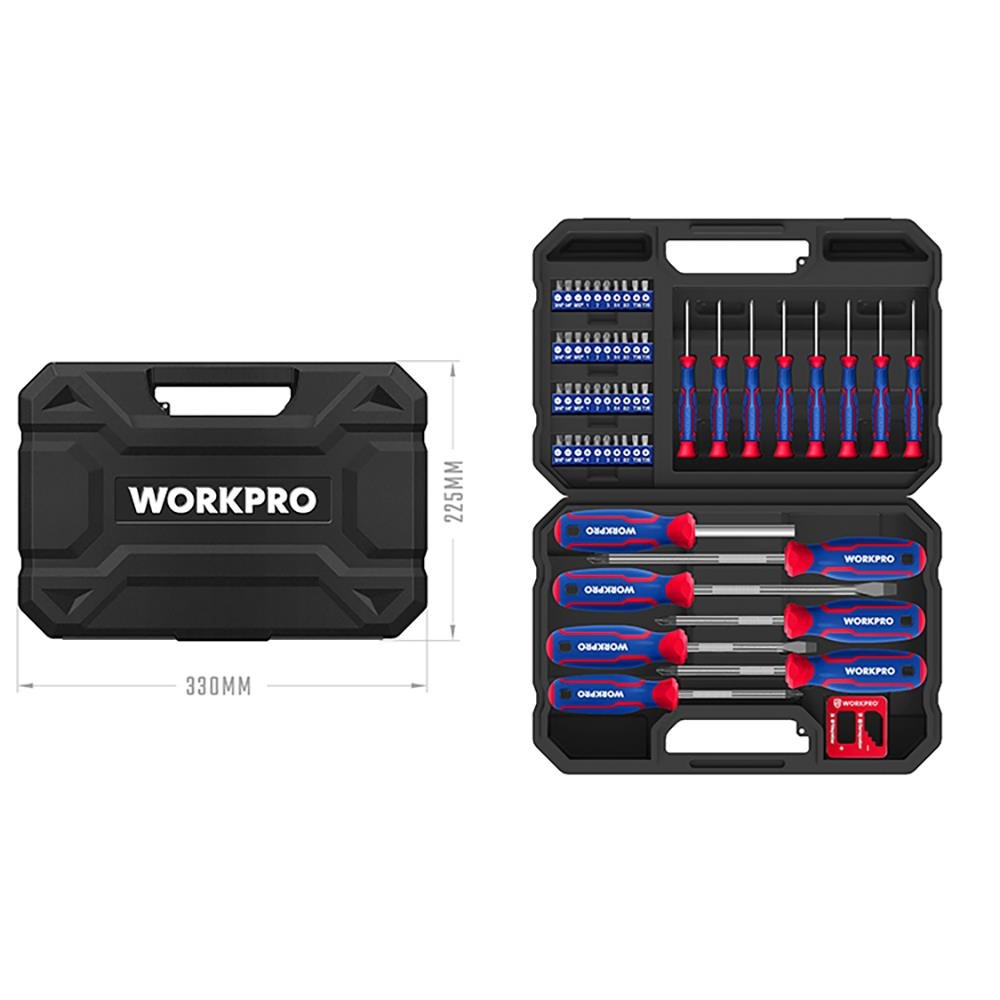 WORKPRO WP200518 56 Parça CR - V Manyetik Profesyonel Tornavida & Bits Uç Seti - Onivias