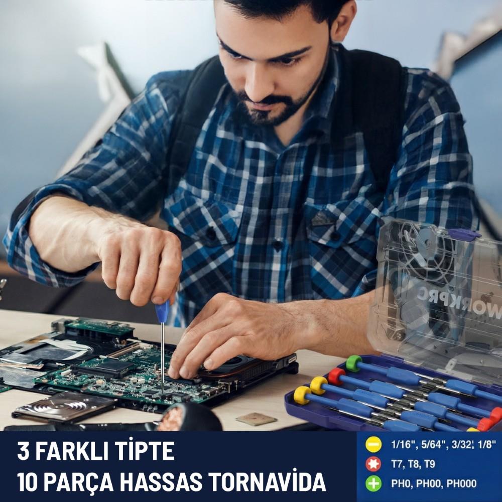 WORKPRO WP200530 CR - V 10 Parça Profesyonel Manyetik Hassas Tornavida Seti - Onivias
