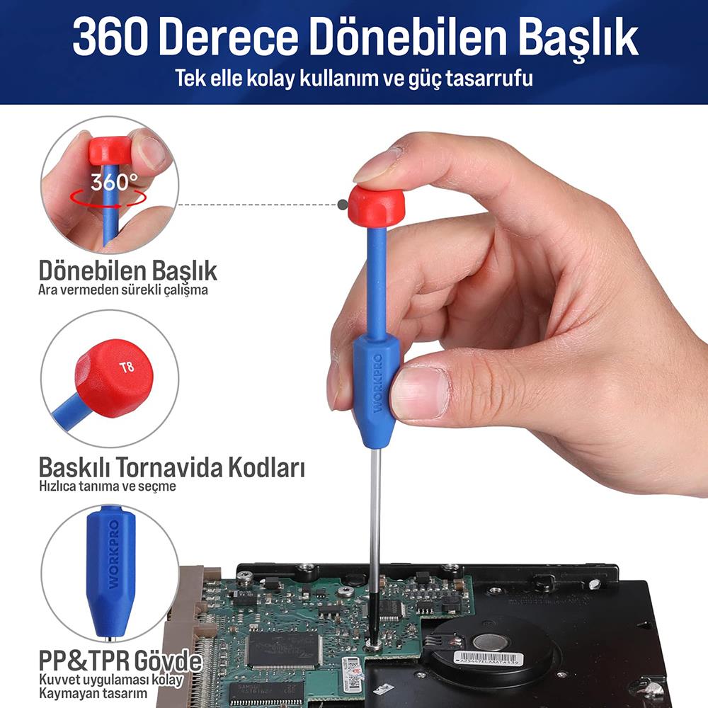 WORKPRO WP200531 12 Parça CR - V Elektronikçi Hassas Profesyonel Onarım Seti - Onivias