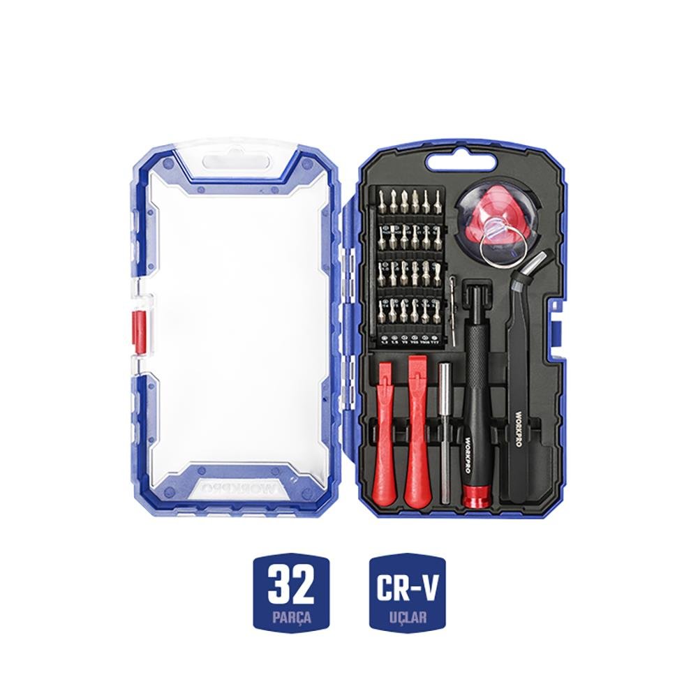 WORKPRO WP200541 32 Parça CR - V Hassas Elektronikçi/Telefoncu Profesyonel Onarım Seti - Onivias