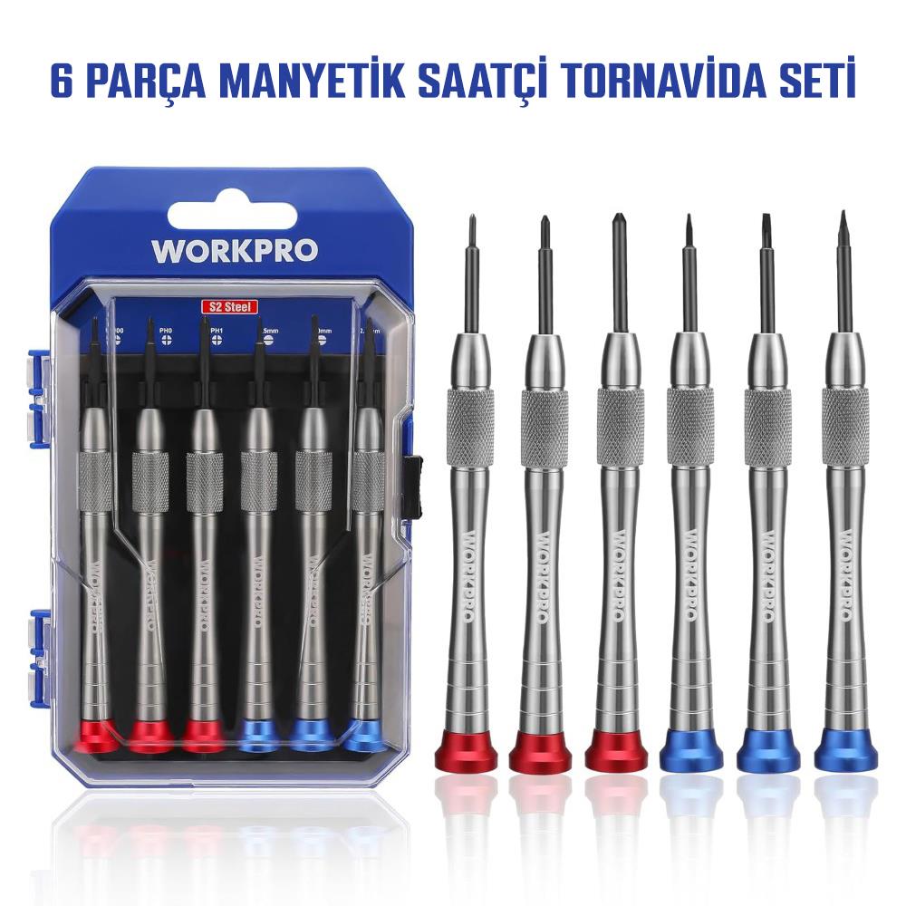 WORKPRO WP200549 6 Parça Profesyonel S2 Manyetik Saatçi Tornavida Seti - Onivias