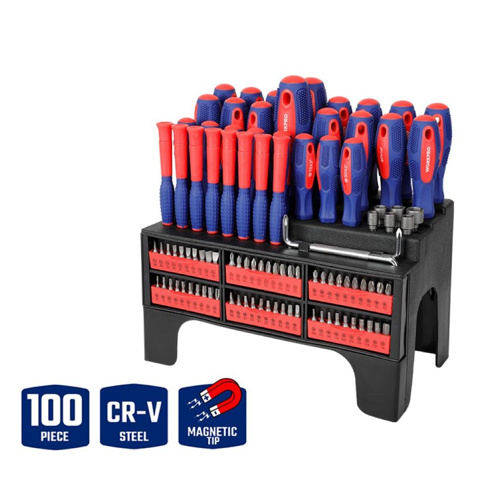 WORKPRO WP200560 100 Parça Duvar Askı Aparatlı Profesyonel CR - V Manyetik Tornavida ve Bits Uç Seti - Onivias