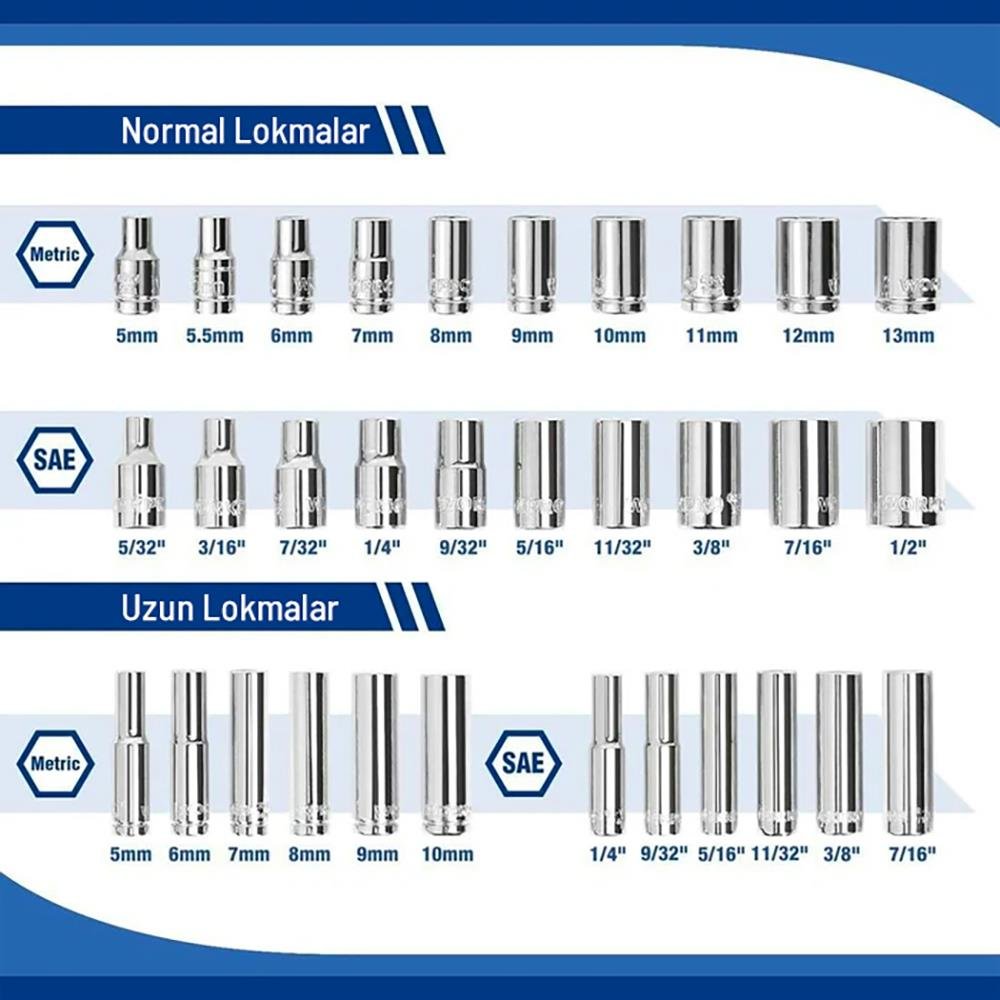 WORKPRO WP202522 1/4'’ Metrik/İnç 70 Parça Cr - V Profesyonel Lokma Takımı - Onivias