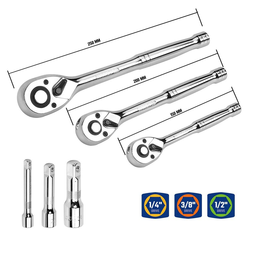 WORKPRO WP202530 1/4'’ 3/8’’ 1/2'’ Metrik/İnç 164 Parça Cr - V Ağır Hizmet Lokma ve Kombine Anahtar Takımı - Onivias