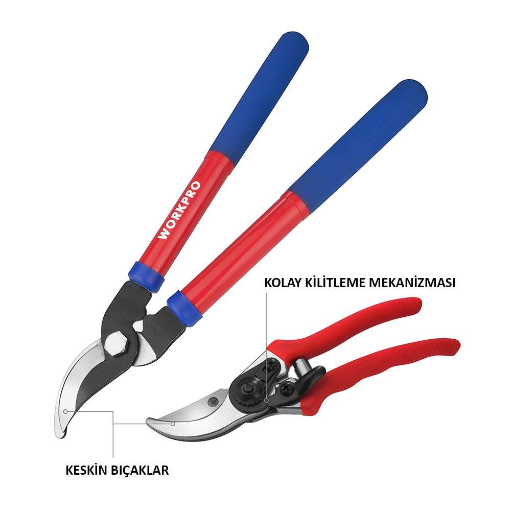 WORKPRO WP204500 2’li Profesyonel Bağ Bahçe Dal Budama Makası Seti - Onivias